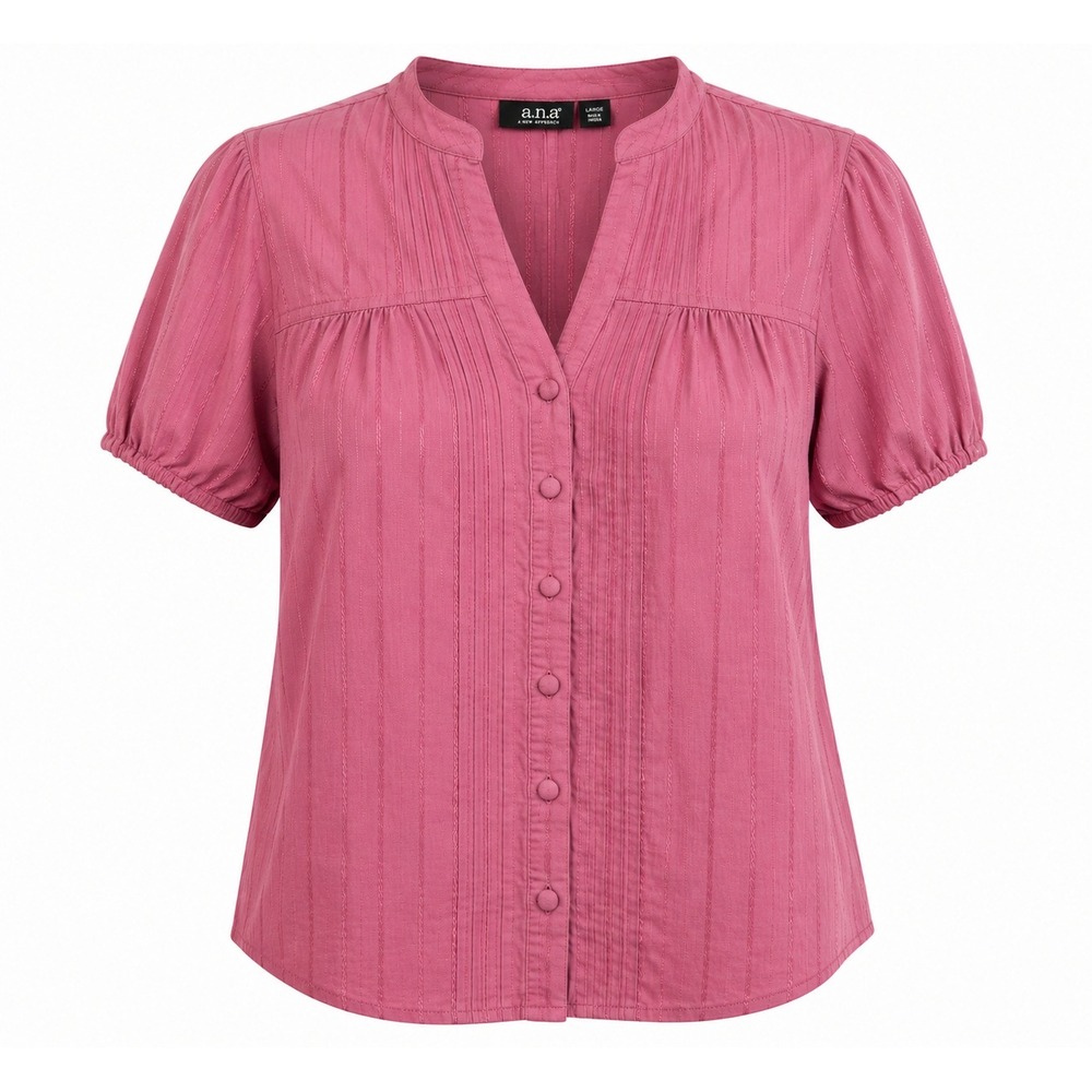a.n.a. Pink Pintuck Blouse Large Boho Cottagecore Romantic Peasant Button Top
